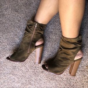 Green faux suede like material booties